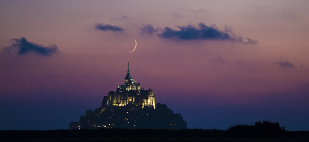 Crescent Moon over Mont-Saint-Michel